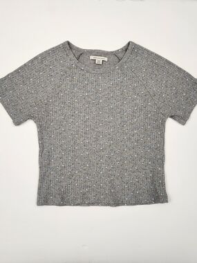 American Eagle Gray Floral Print Baby Tee Size Medium